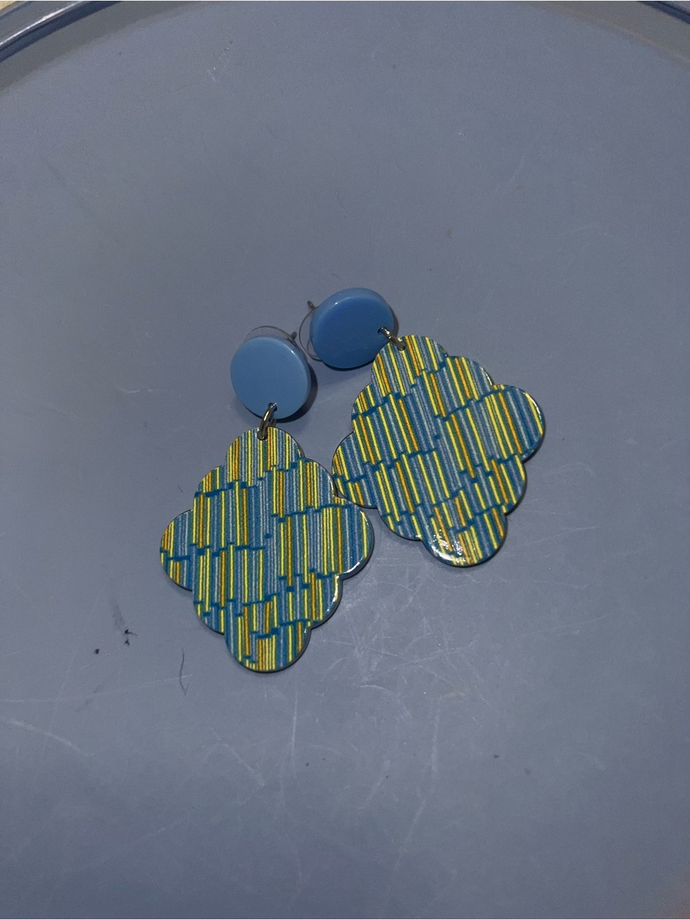 Blue & Yellow Patterned Drop Earrings - Women Accessories